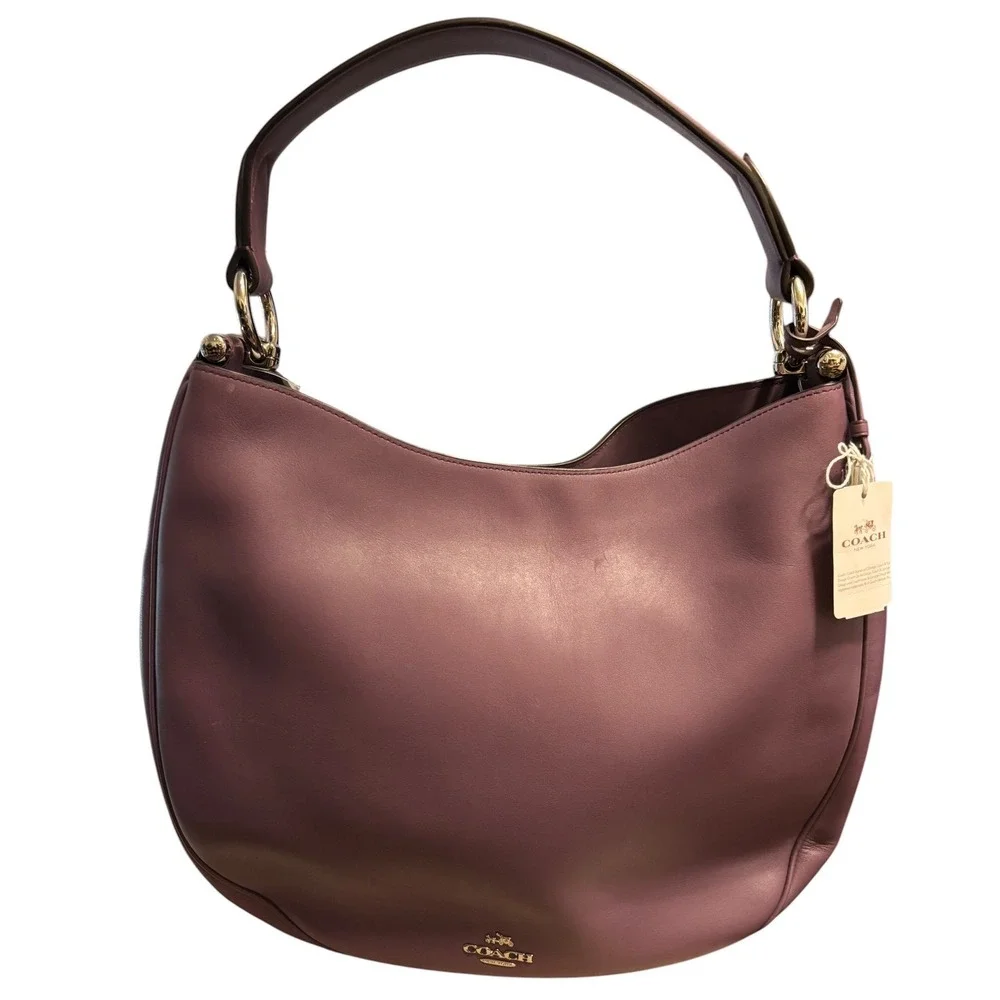 Coach Nomad Hobo Eggplant Glovetanned Leather Gold Hardware Minimalist OS NEW